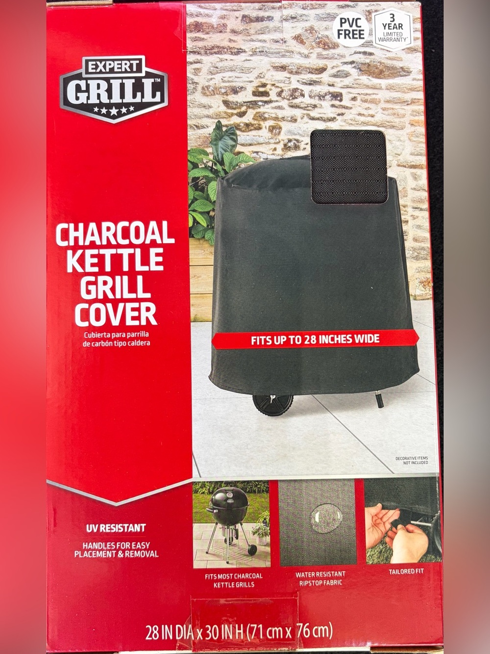 ❤️Charcoal Kettle Grill Cover - Black (Fits up to 28") 28 IN DIA x 30 IN H New